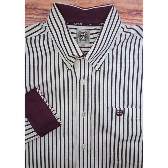 Cinch Mens Striped Button-Down Shirt Large Polyester/Cotton - Picture 4 of 7